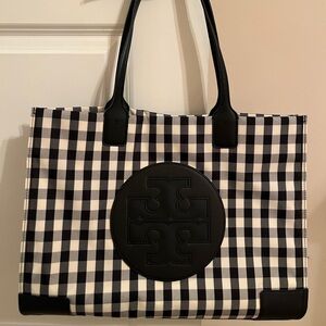 Tory Burch Black and White Checkered Tote Bag